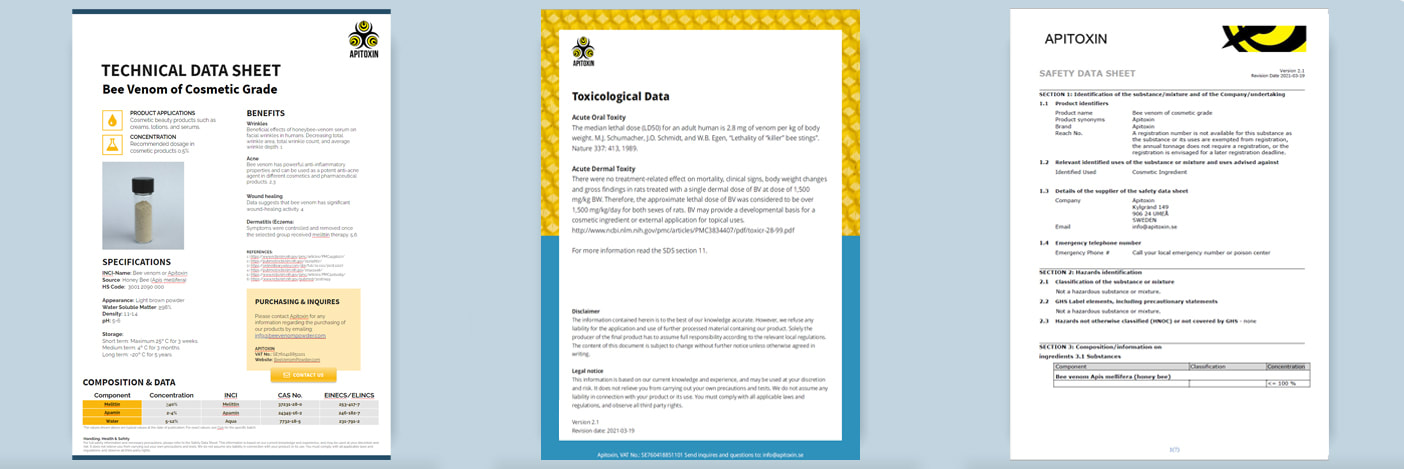 Examples of documents for bee venom